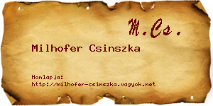 Milhofer Csinszka névjegykártya